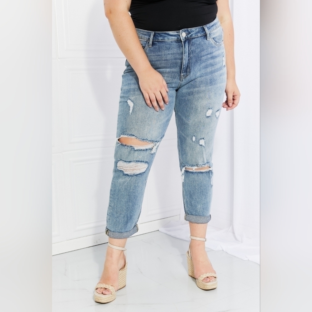 VERVET BY FLYING MONKEY Dreamland High Rise Boyfriend Jeans Relaxed Plus 20W 22W